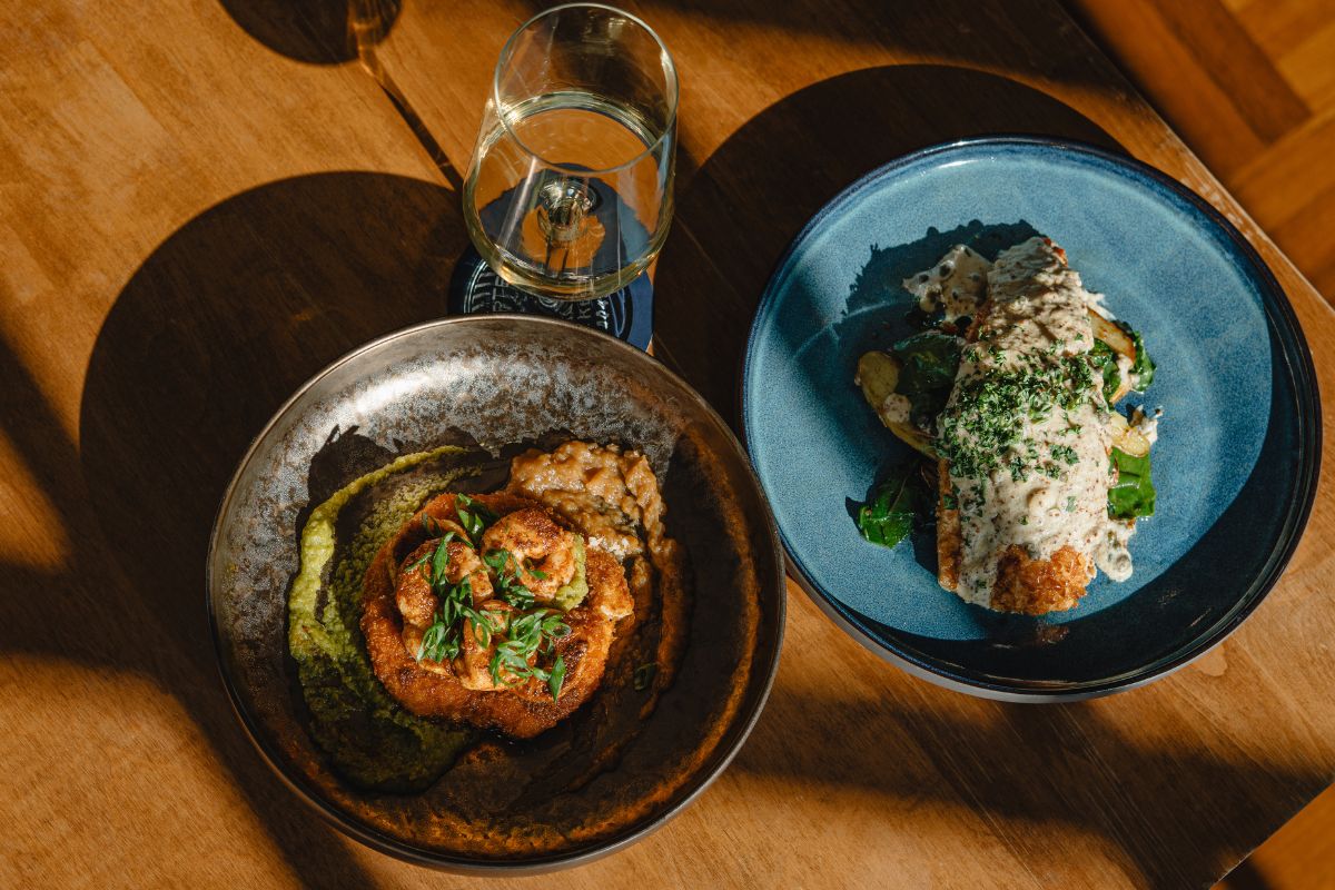 two plates of food on a table