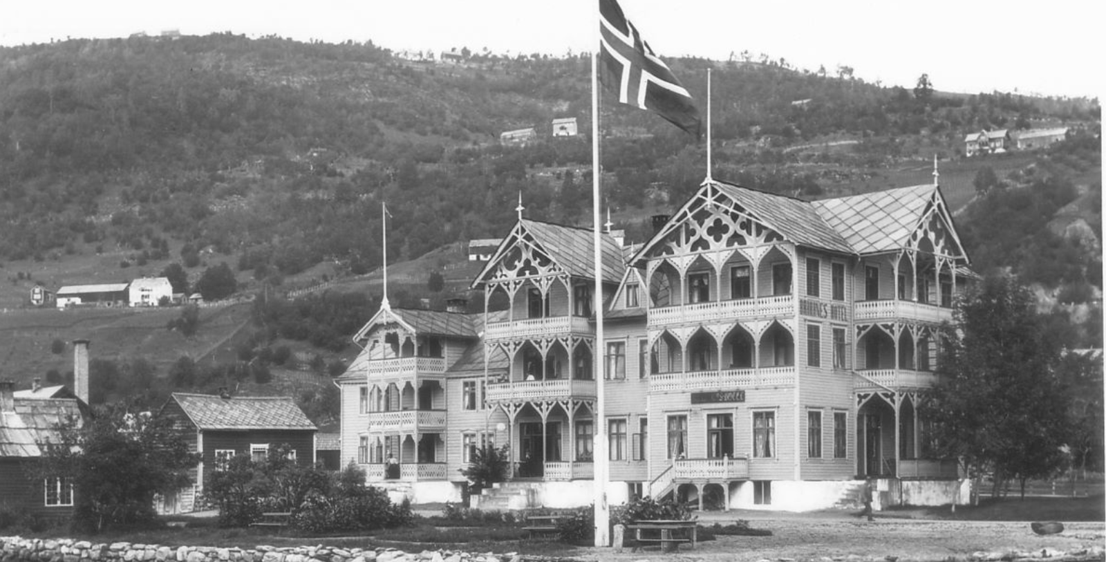 a building with a flag on the top