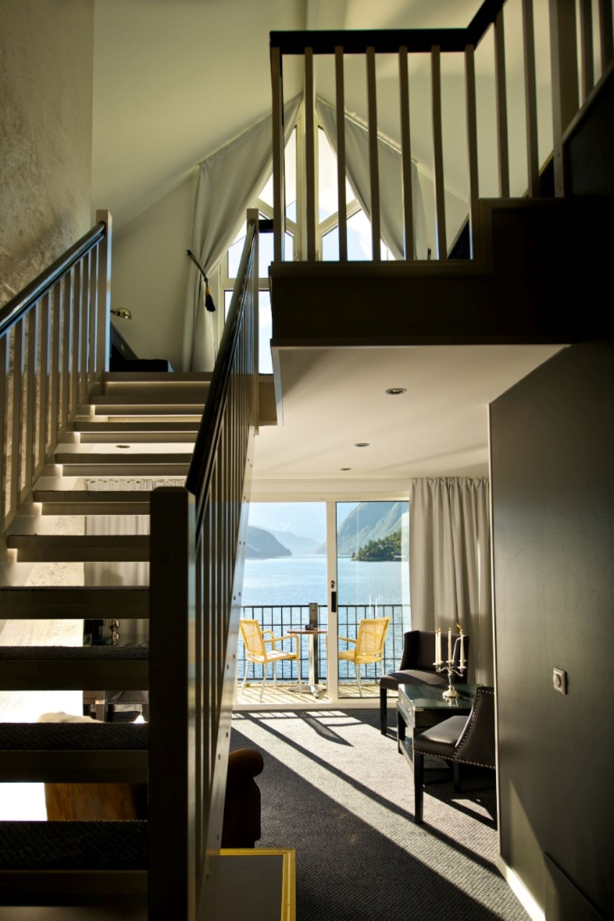 a view of a house from the stairs