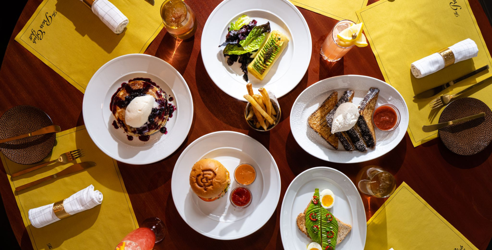 a table with plates of food
