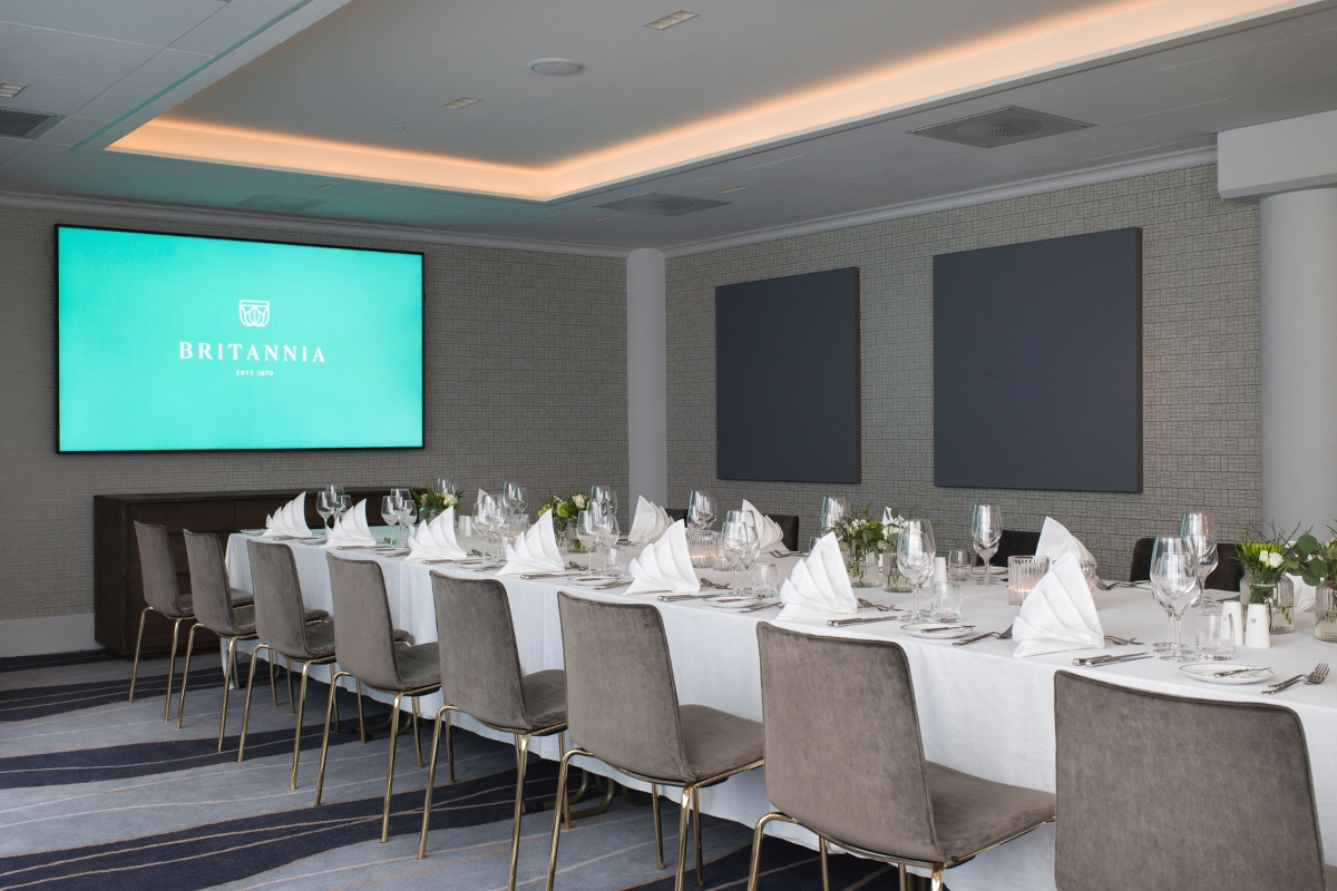 a room with a large screen