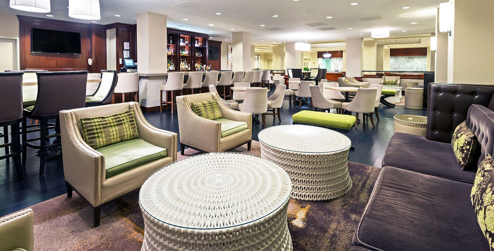 a room with chairs and tables