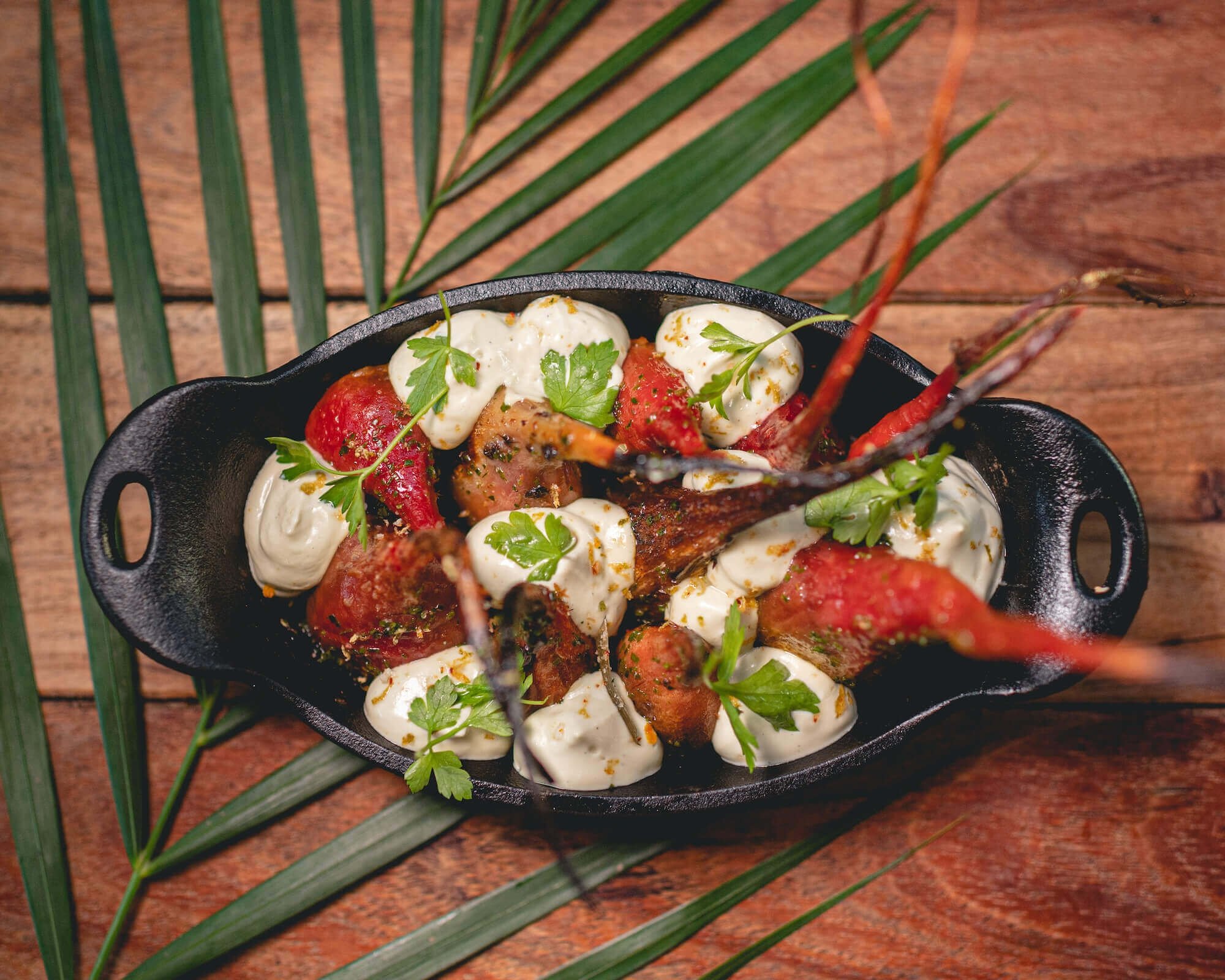 a black pan with food on it