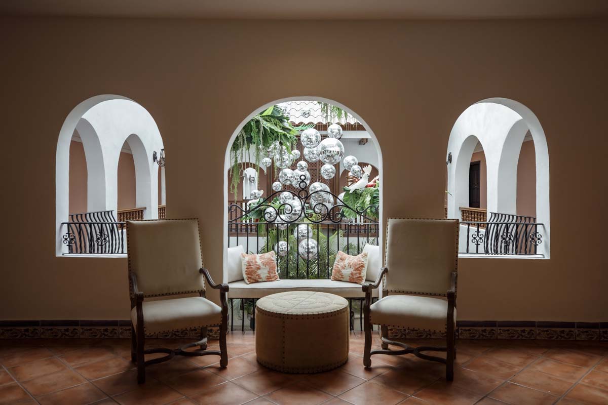 a room with chairs and a table