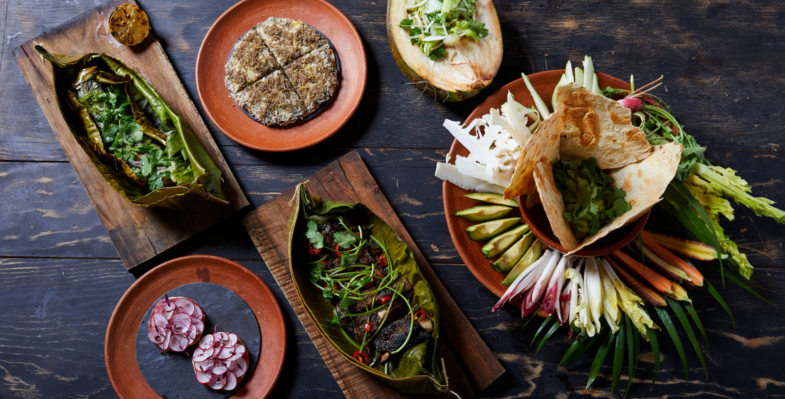 a table with plates of food