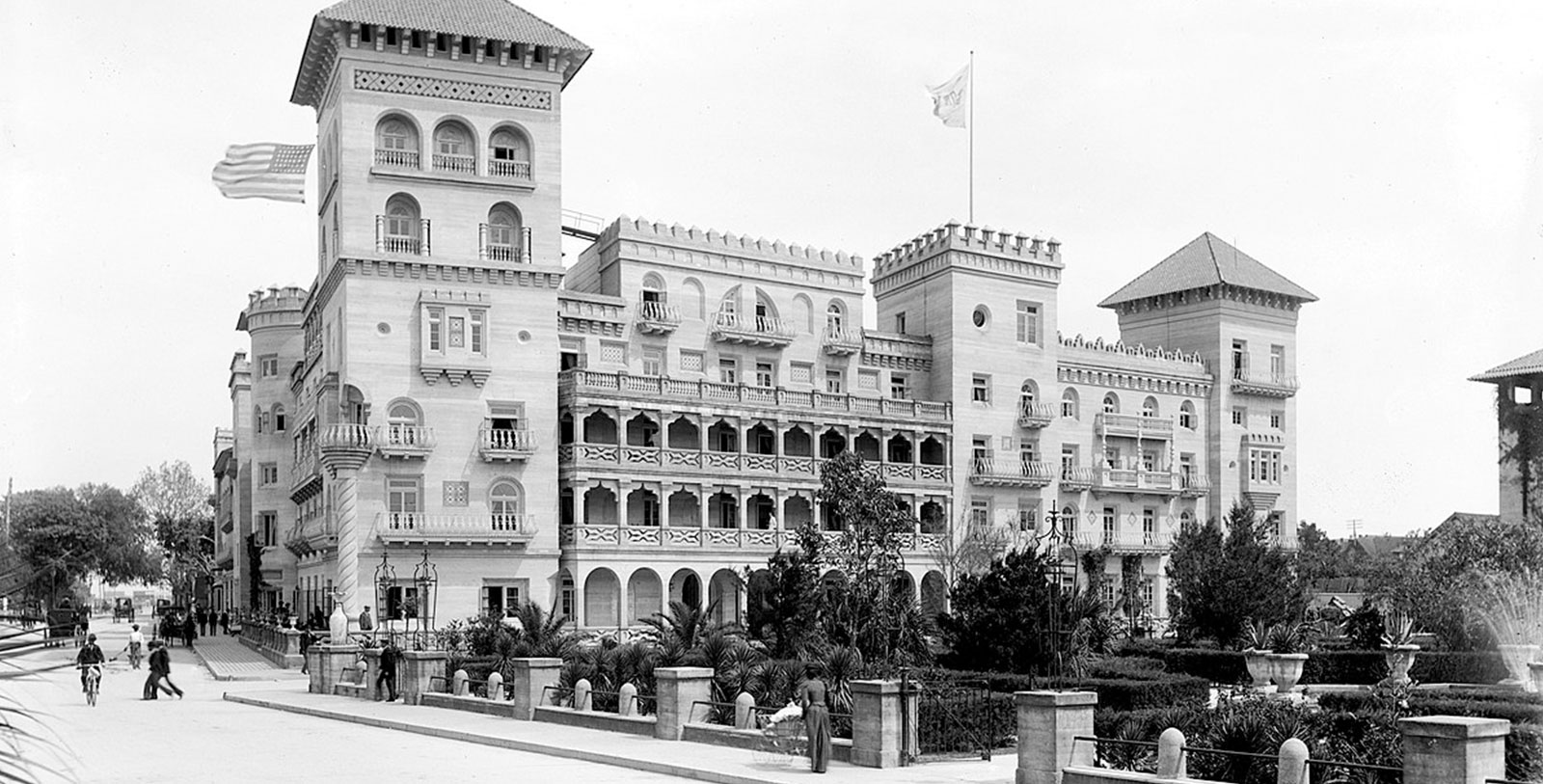a building with a flag on top