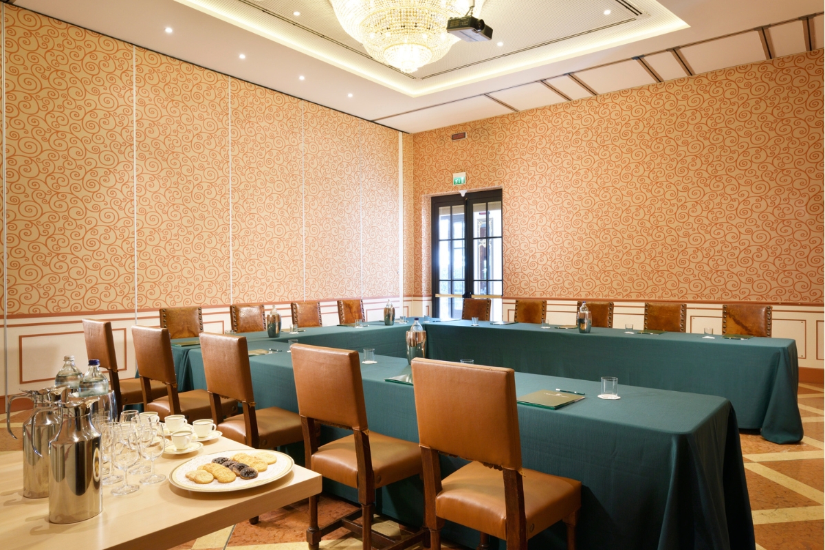 a room with a table and chairs