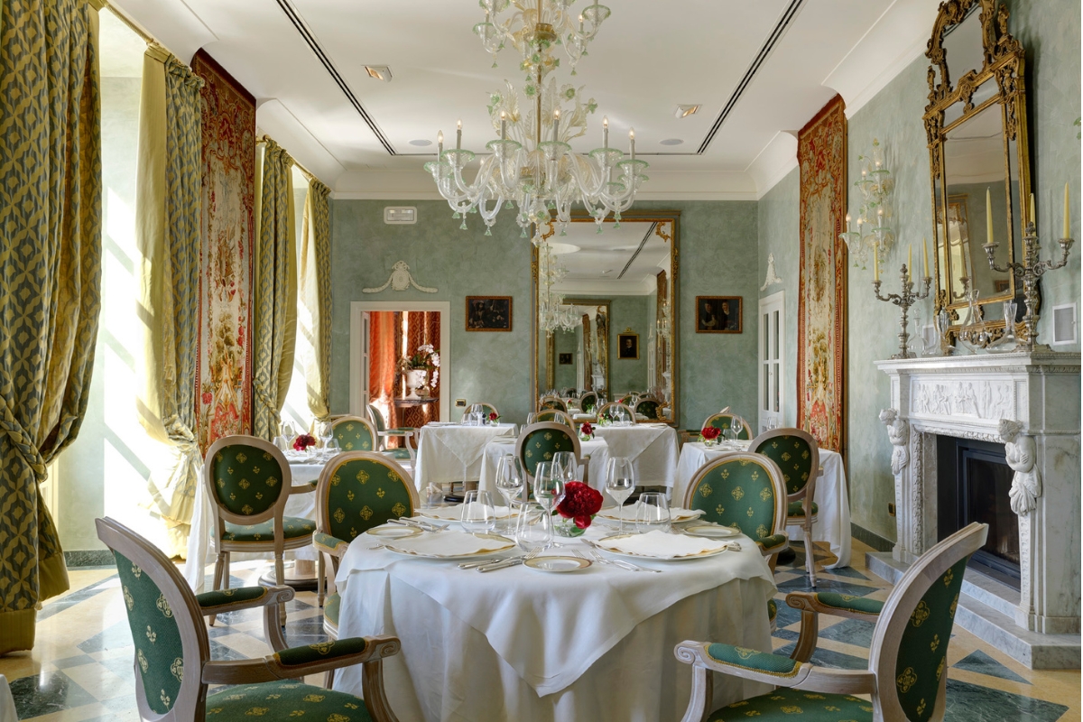 a room with tables and chairs