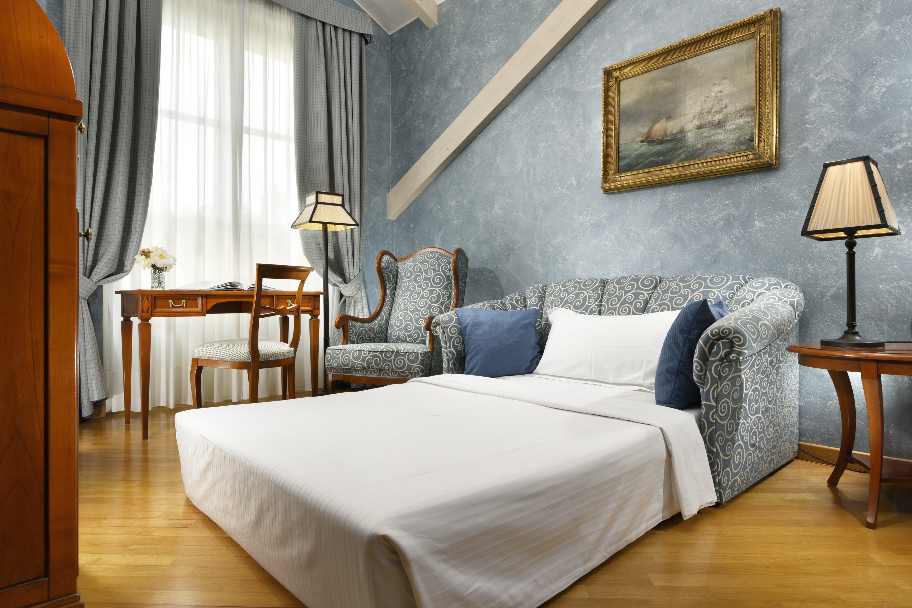 a bed in a room