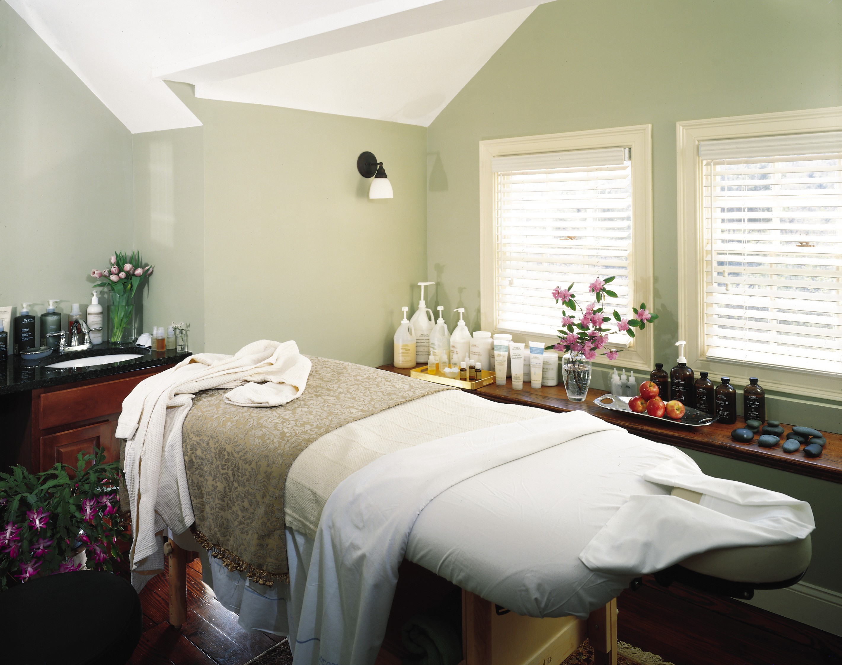 a massage table in a room