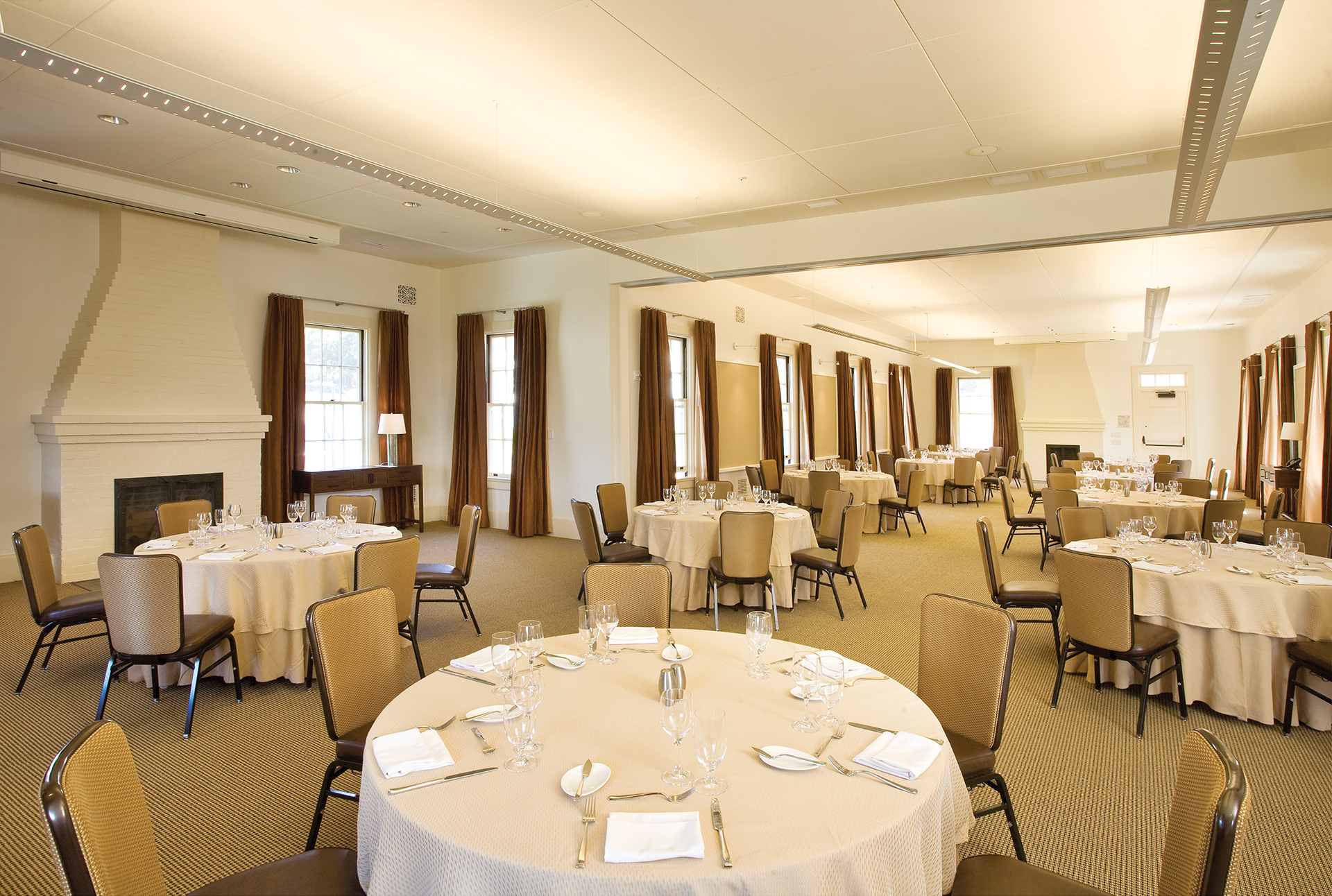 a room with tables and chairs