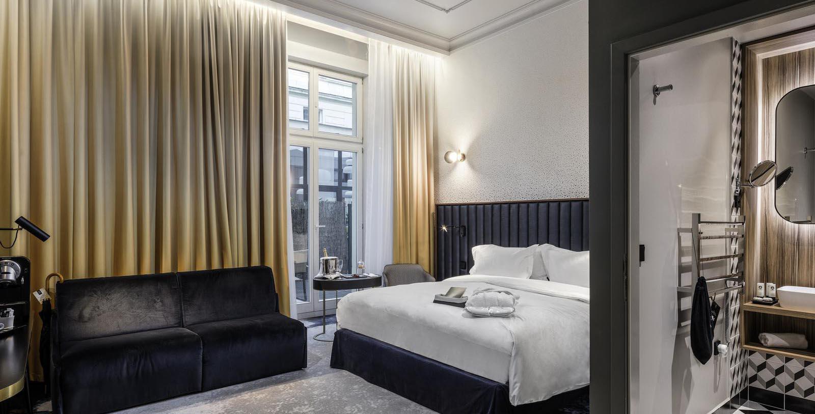 a room with a bed and a chair