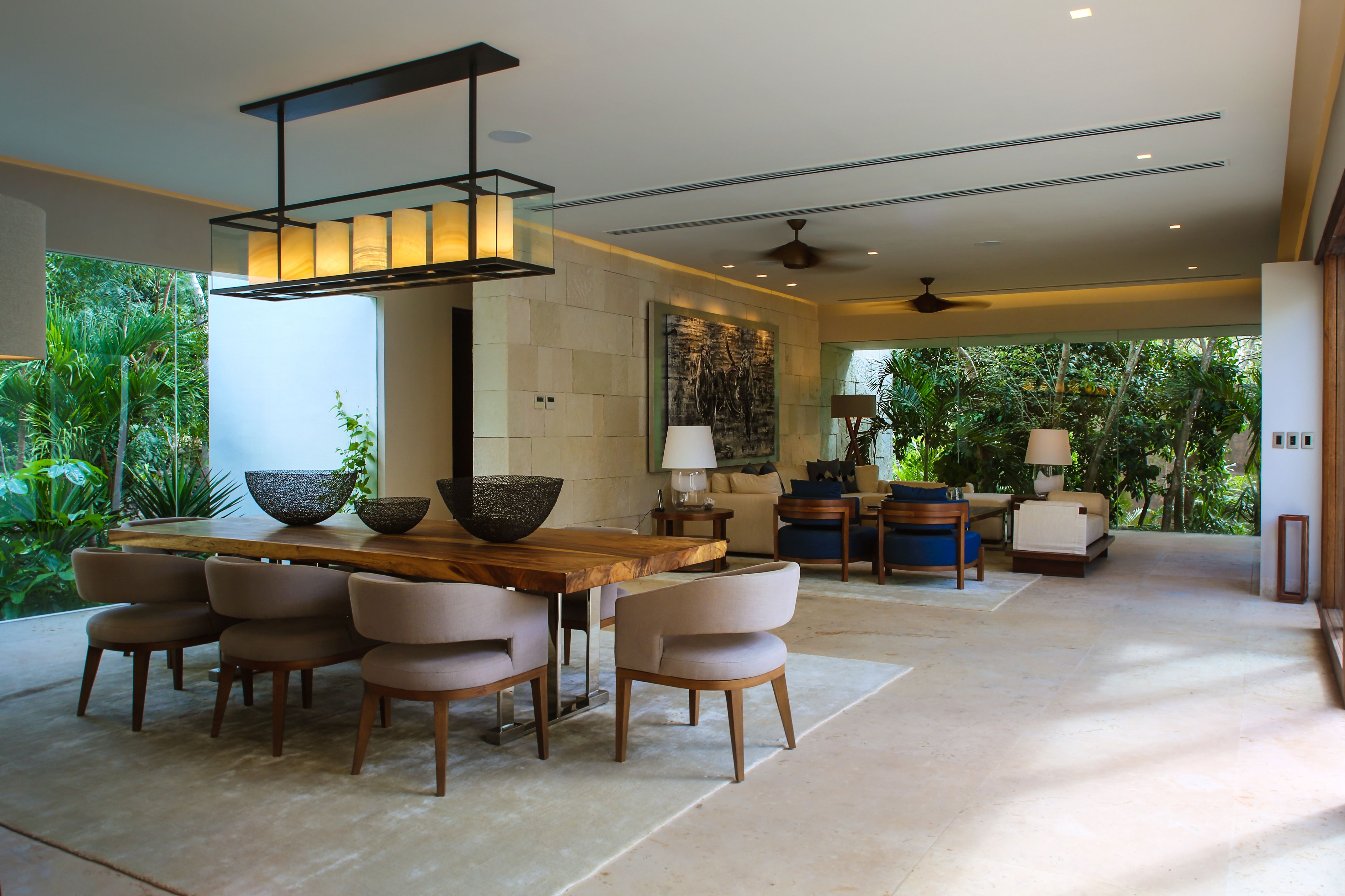a room with a table and chairs