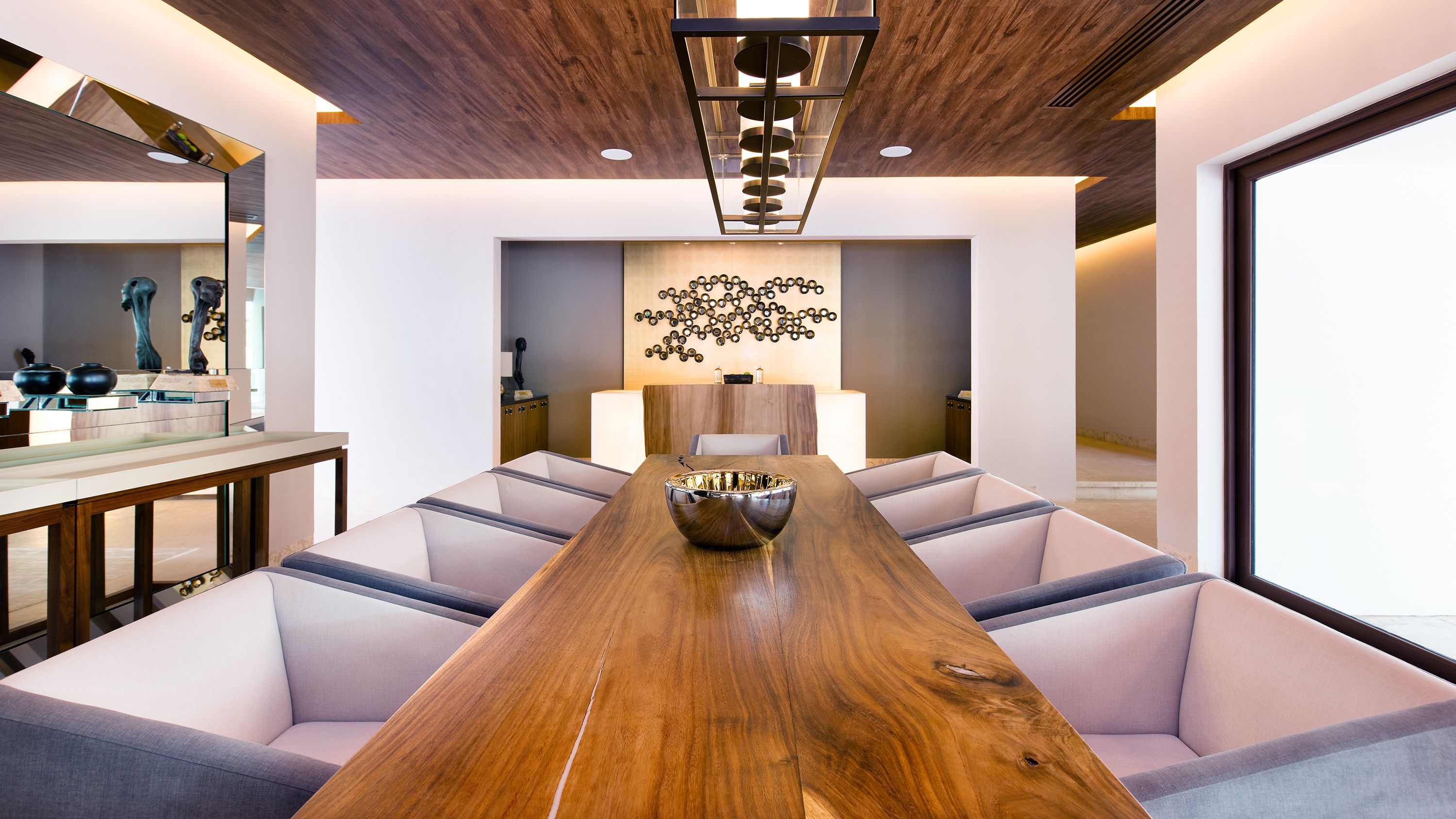 a room with a table and chairs