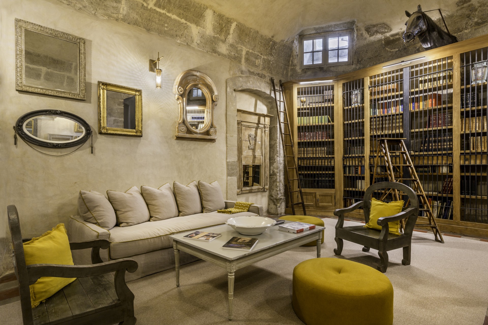 a room with a couch and a coffee table