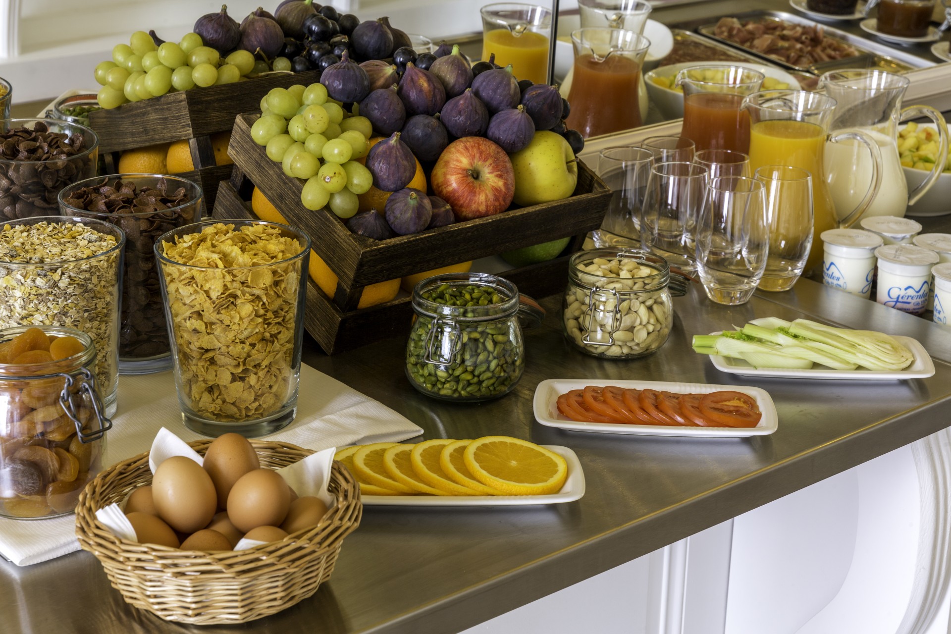 a table with different foods on it