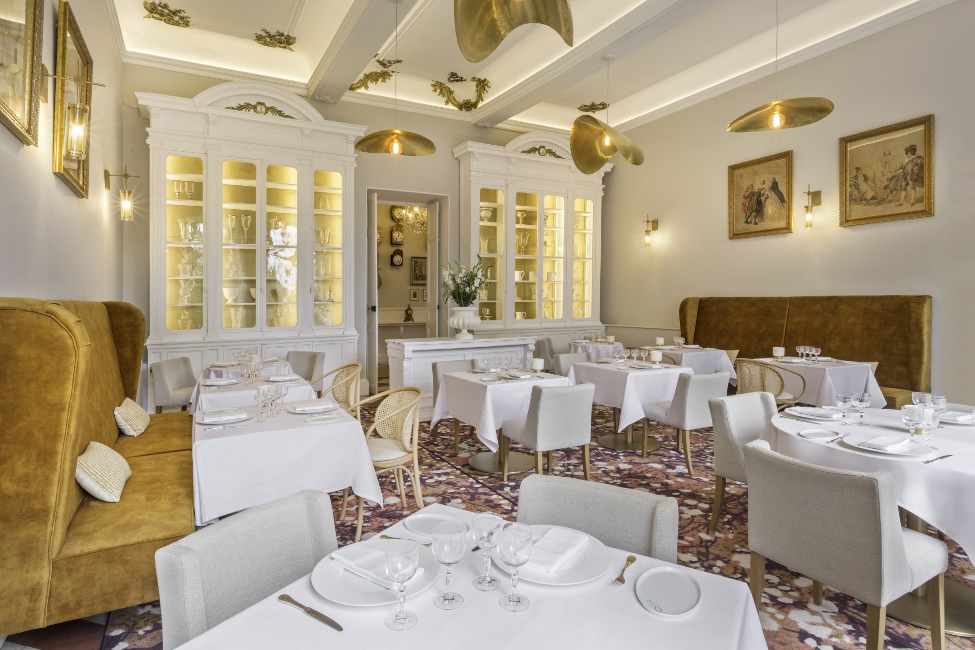 a room with tables and chairs
