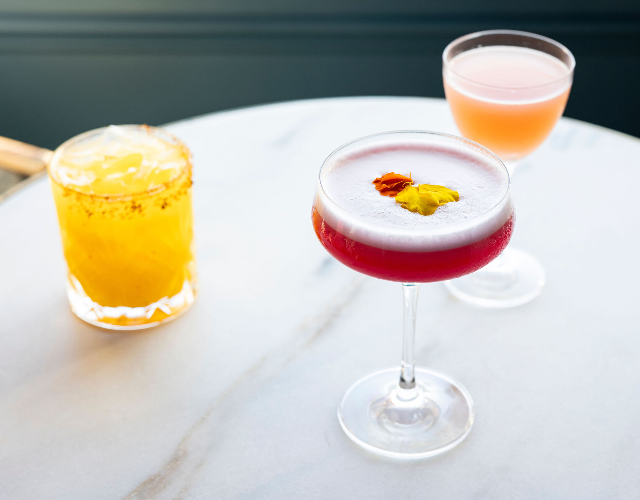 a group of drinks on a table