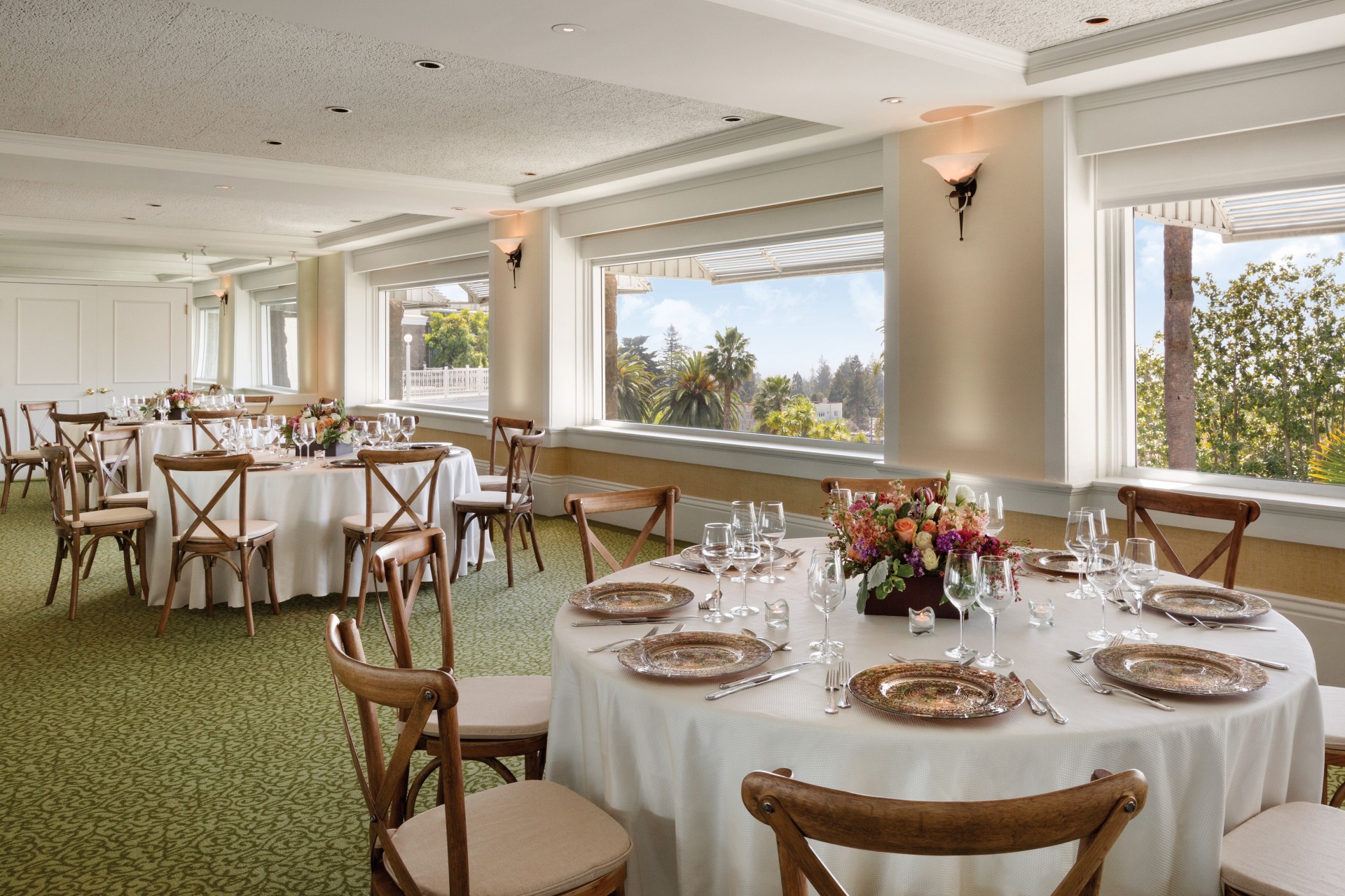 a room with tables and chairs