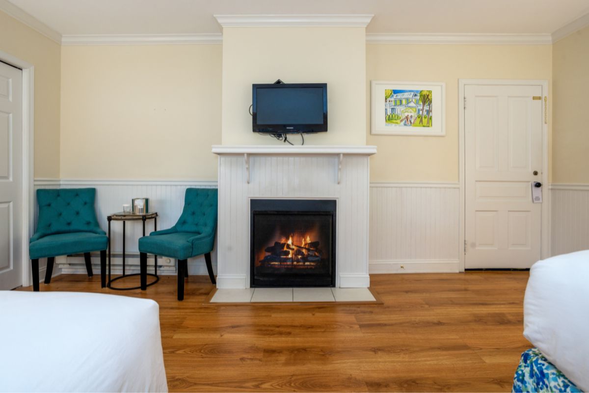 a fireplace in a room