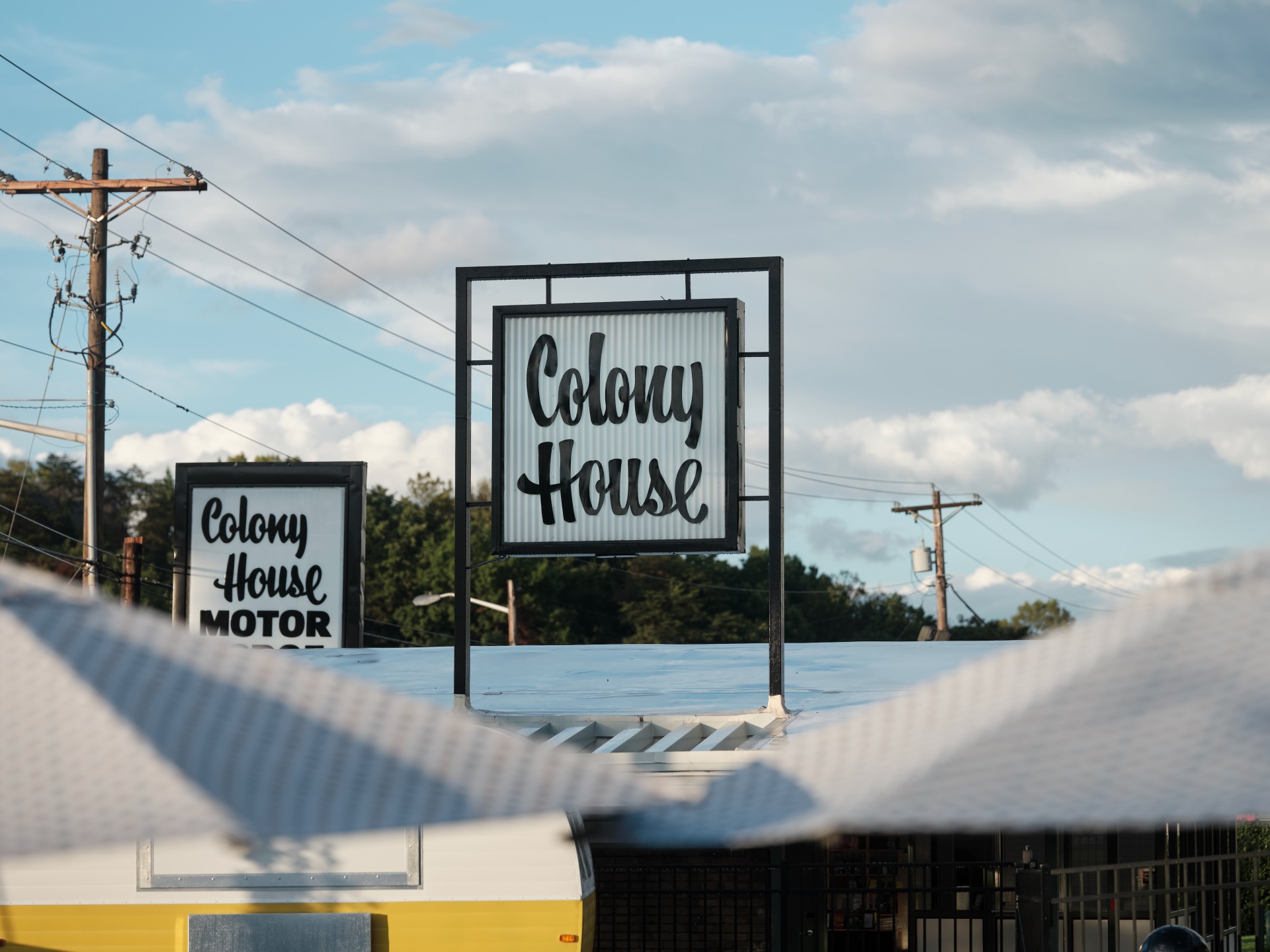 a sign on a roof