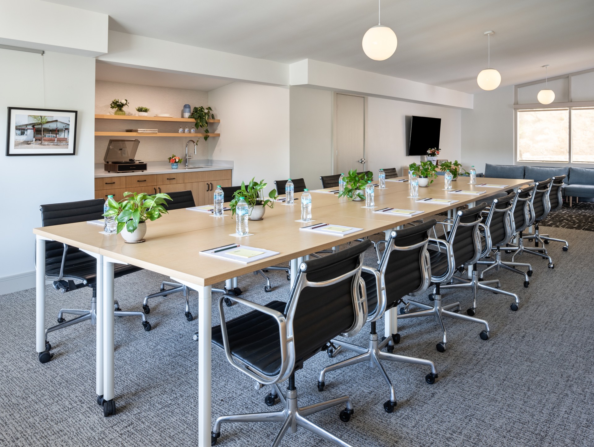a conference room with chairs and tables