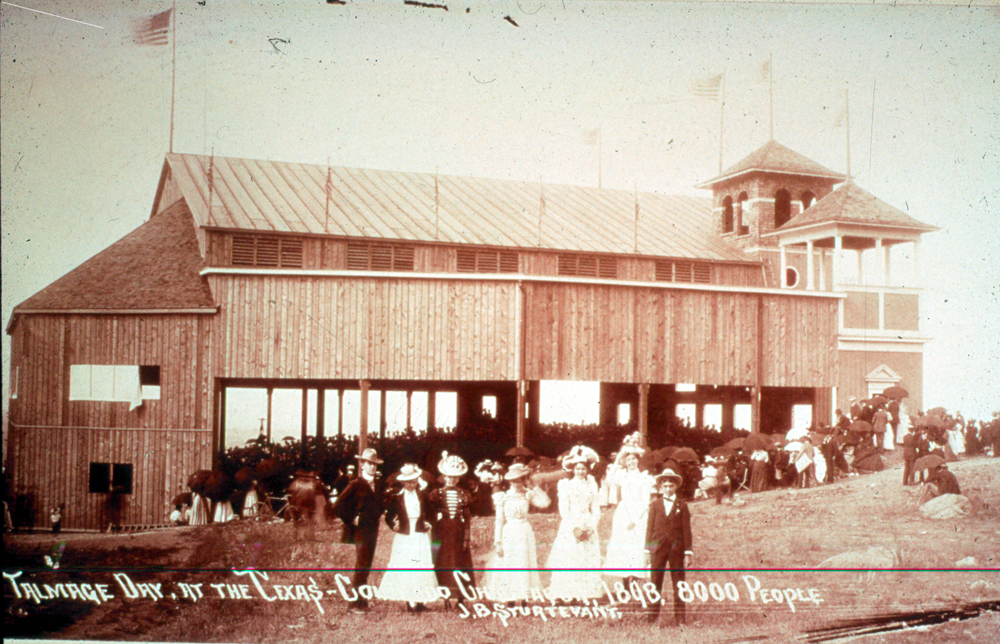 a group of people standing outside a building