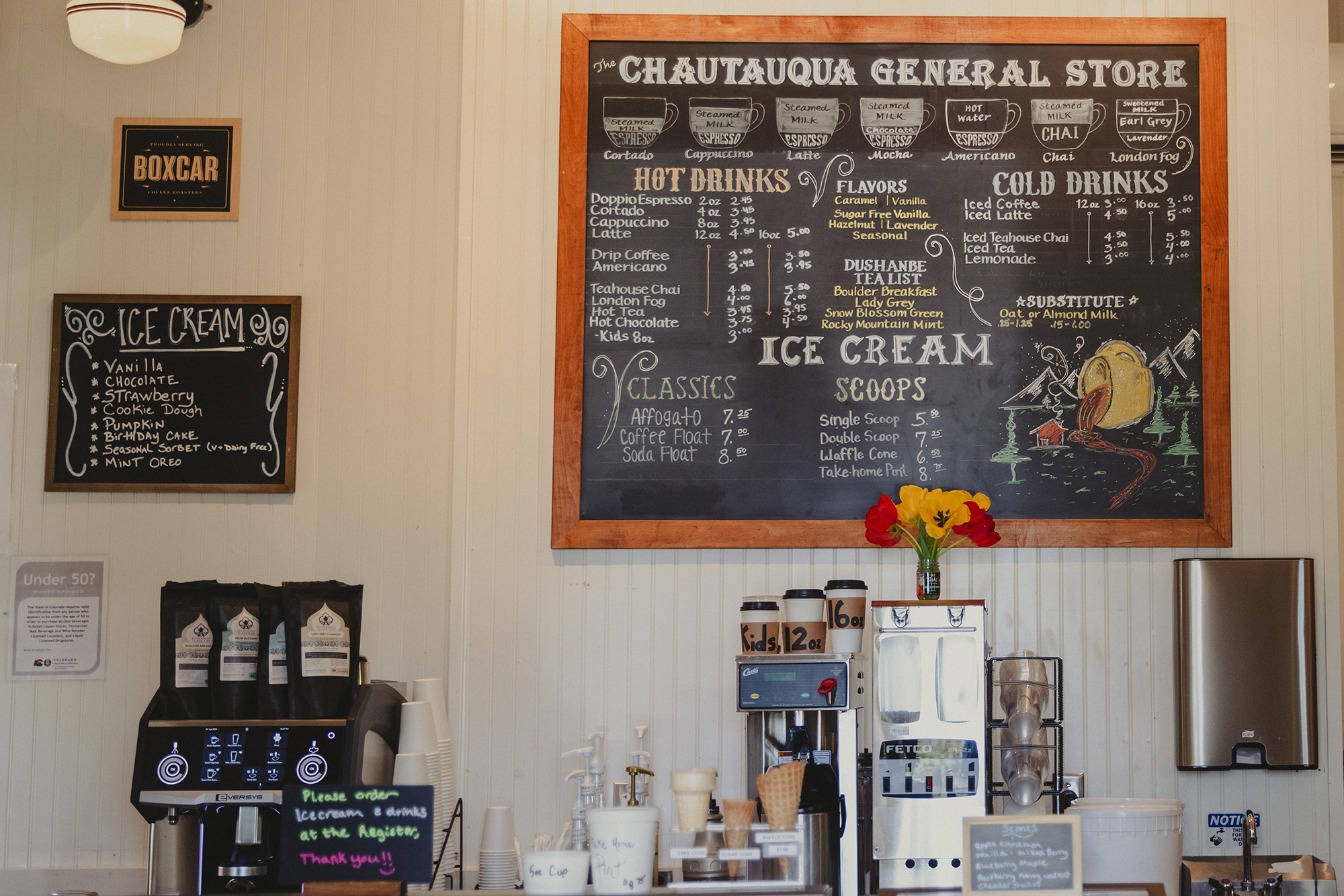 a chalkboard with a menu on it