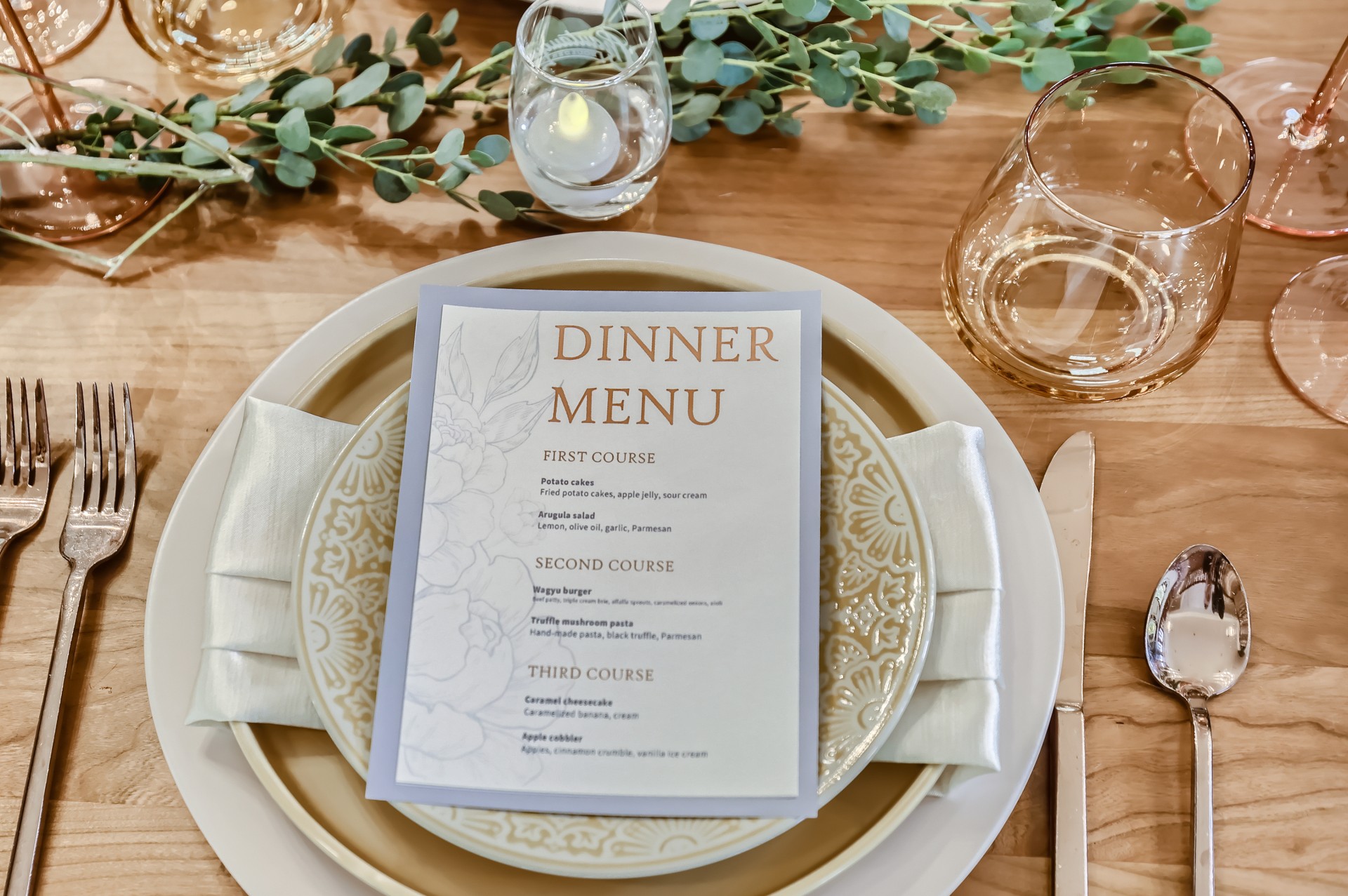 a dinner menu on a plate