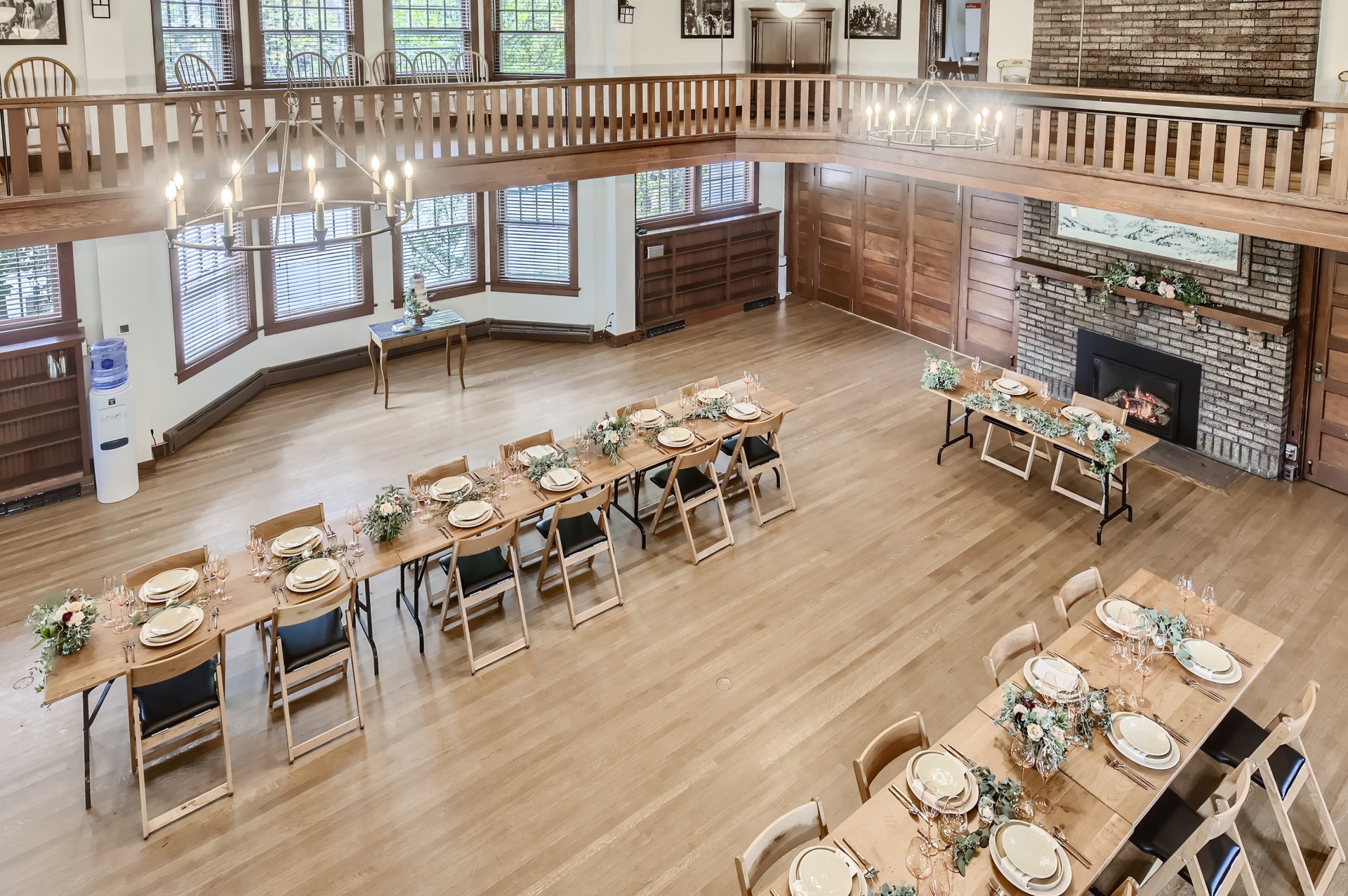 a large room with tables and chairs