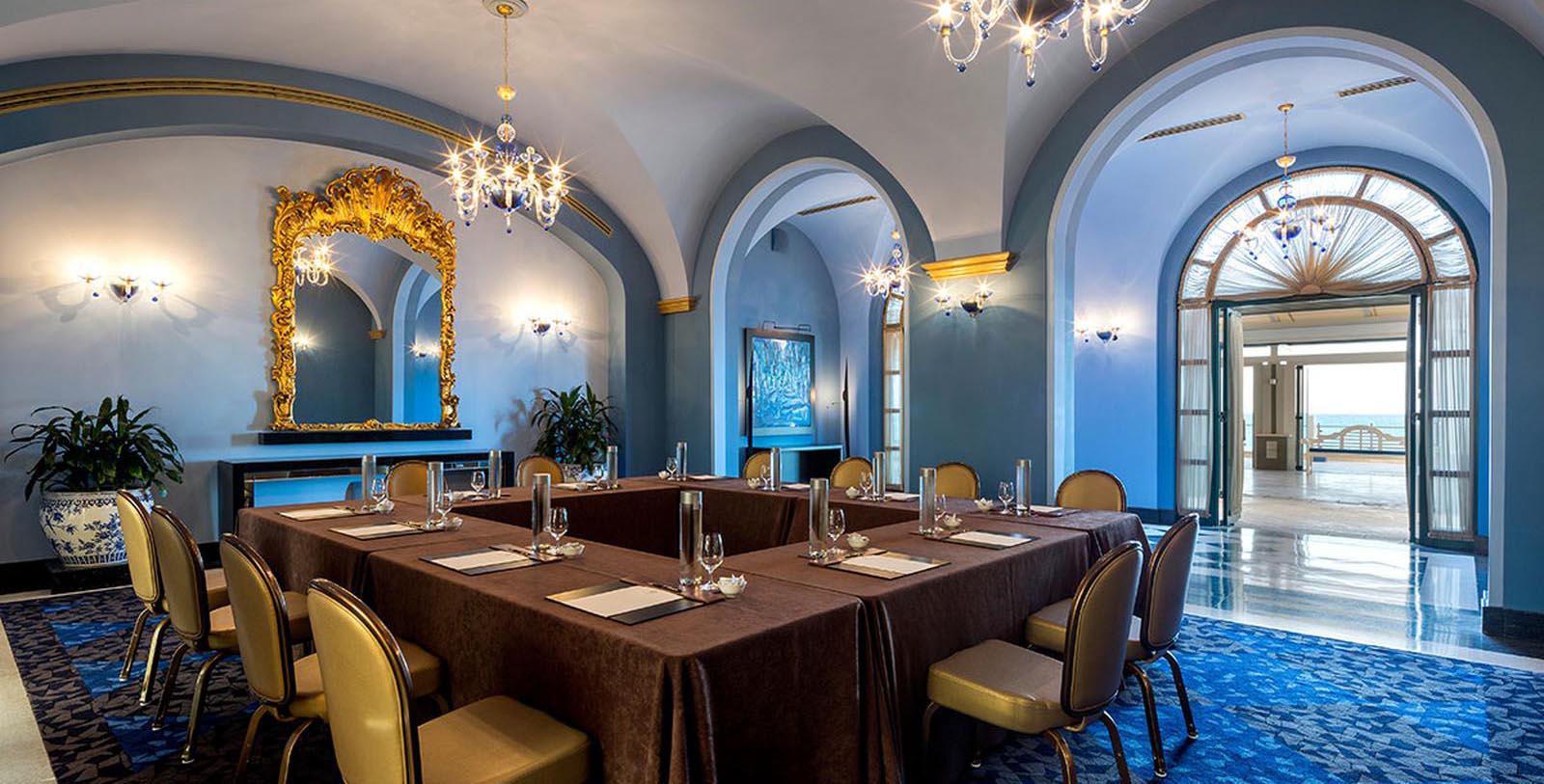 a room with a table and chairs