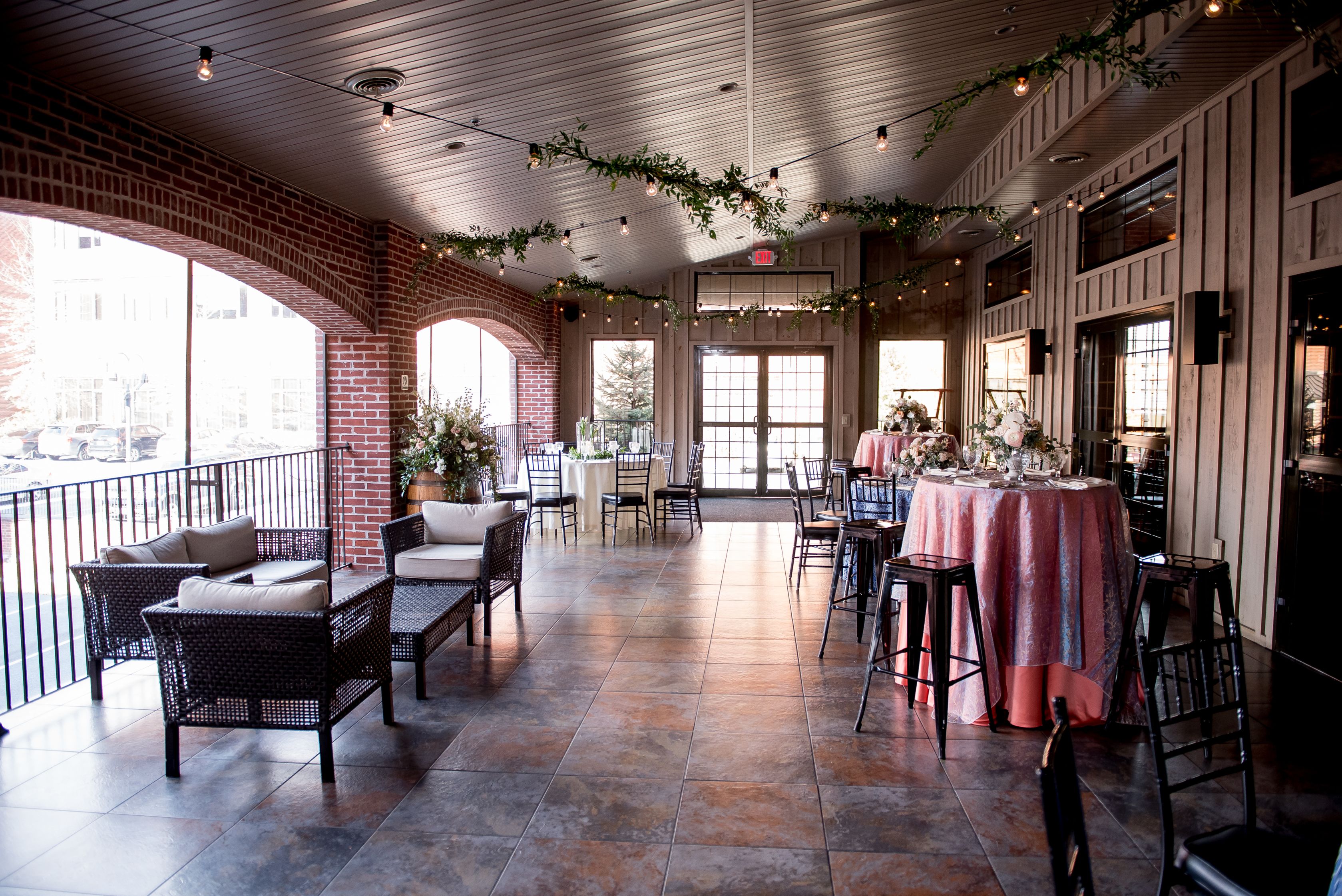 a room with tables and chairs