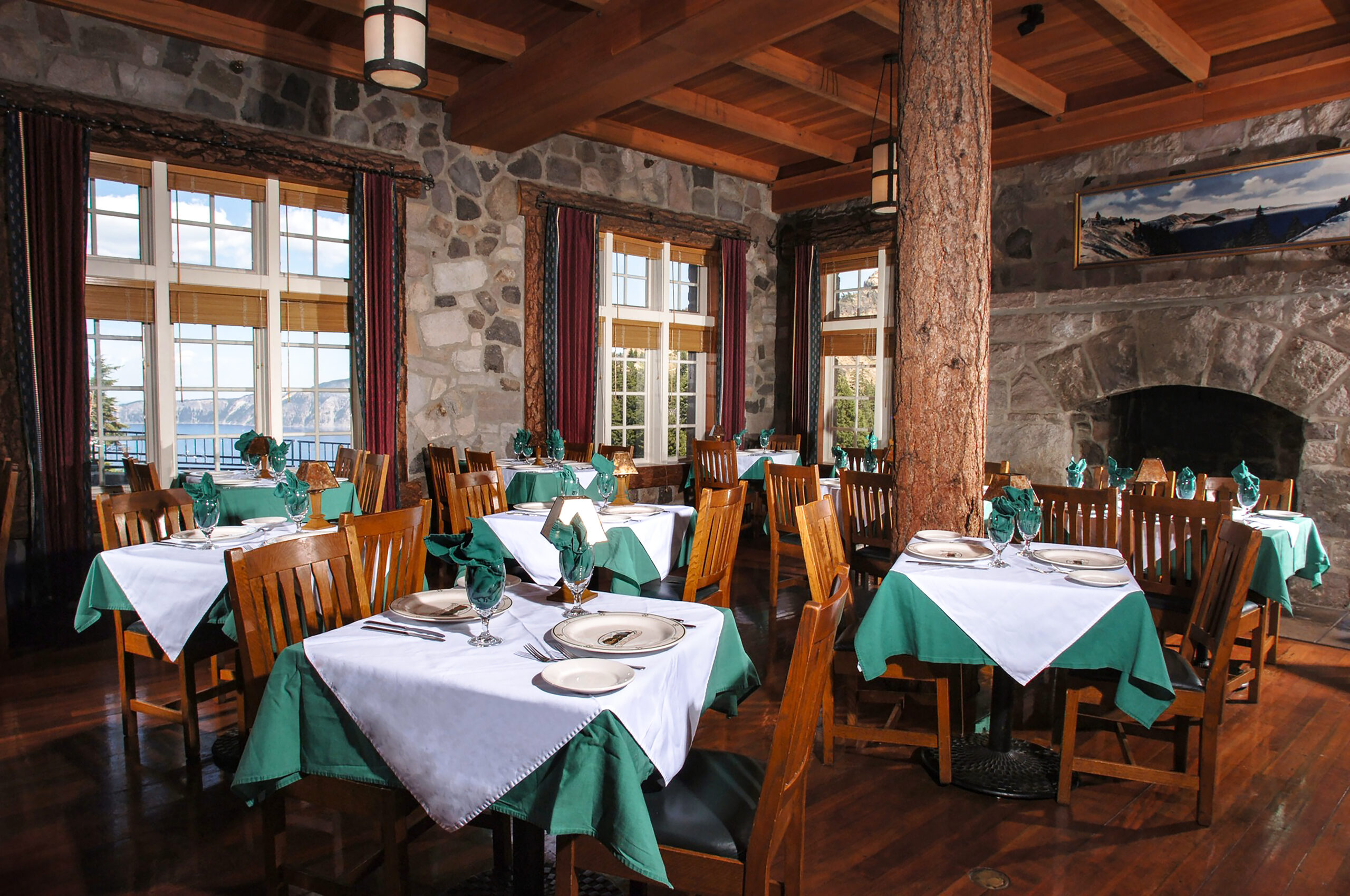 a room with tables and chairs