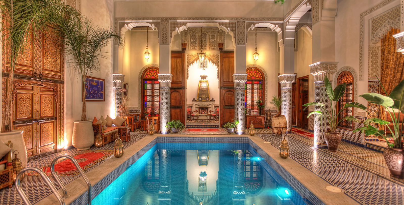 a swimming pool inside a house