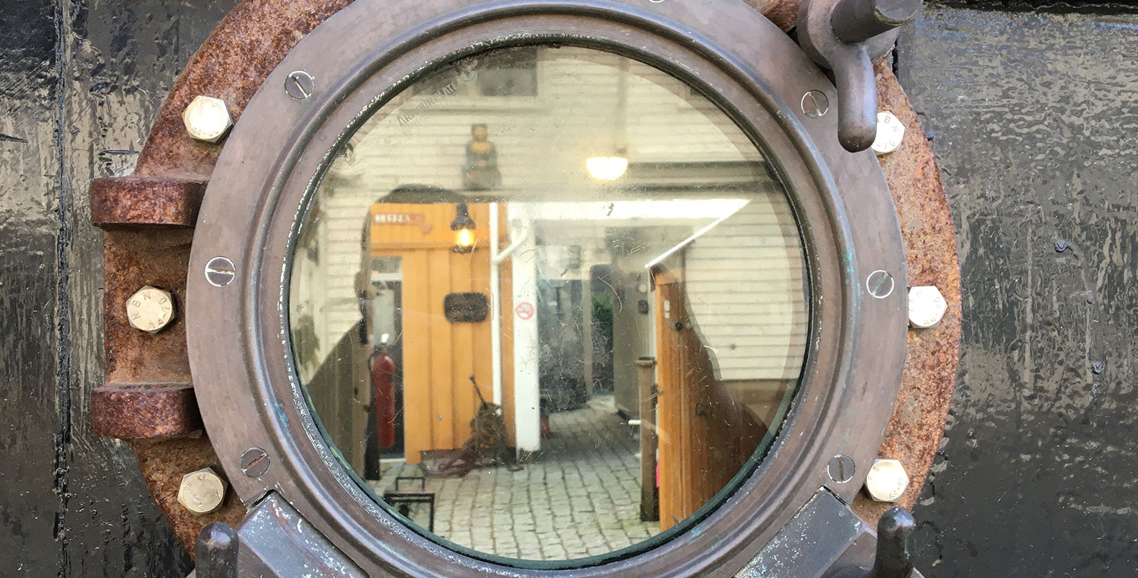 a circular window with a circular object in it