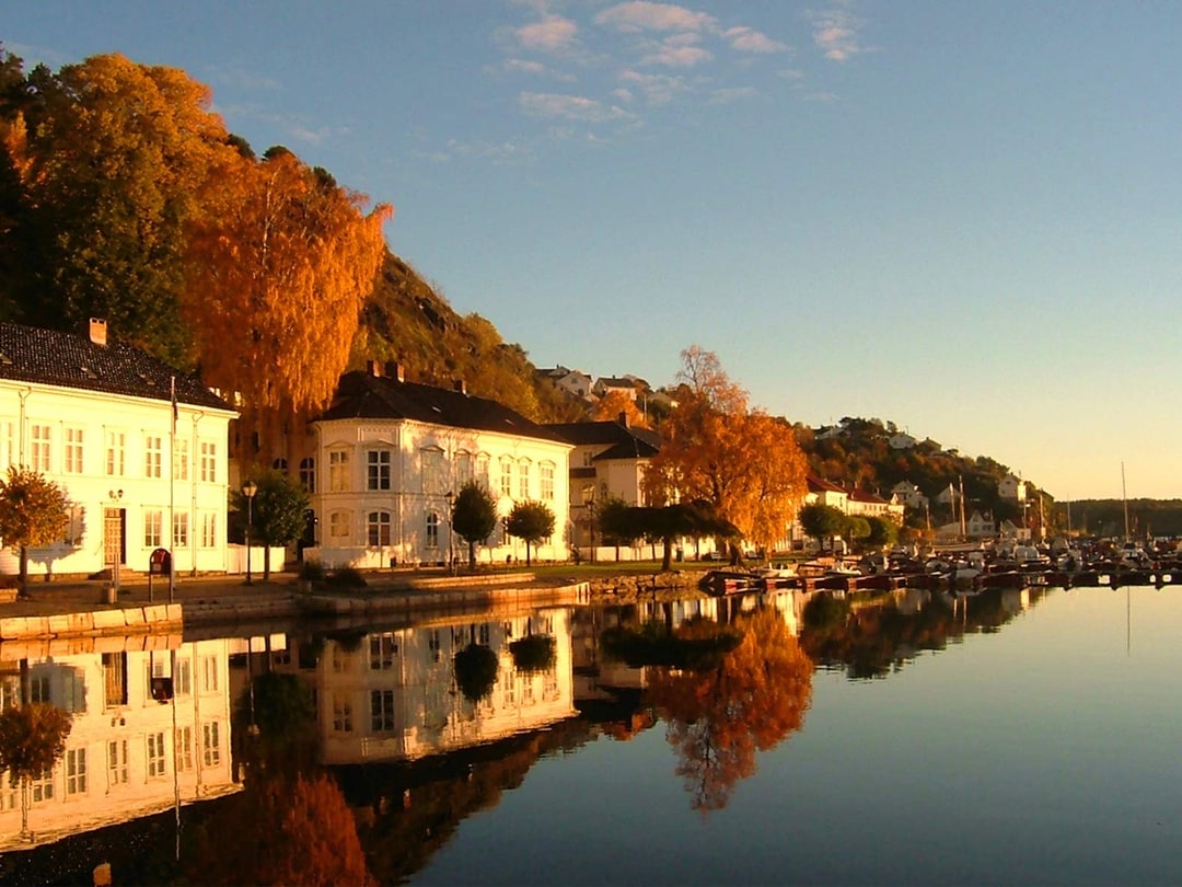 a row of houses next to a body of water