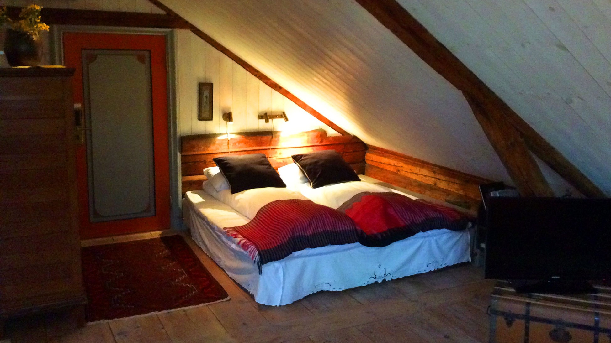 a bed in a attic