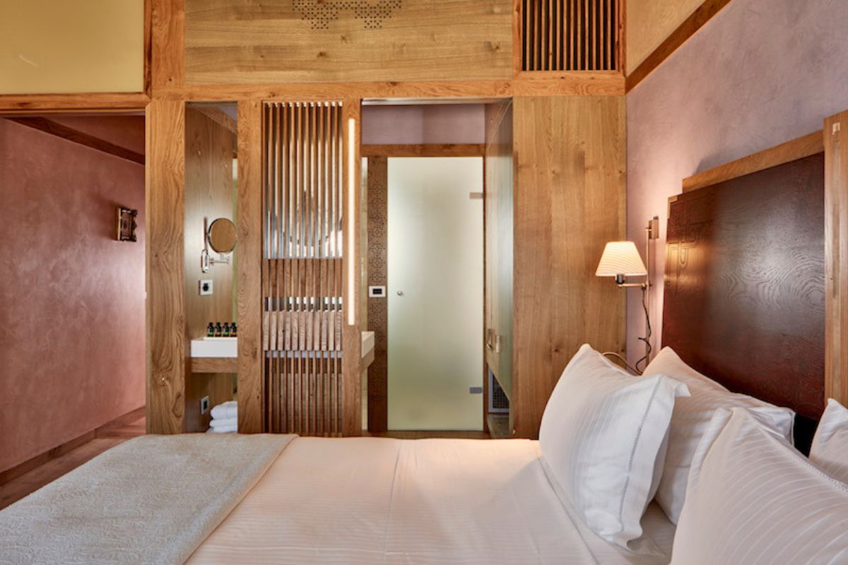 a bed in a room
