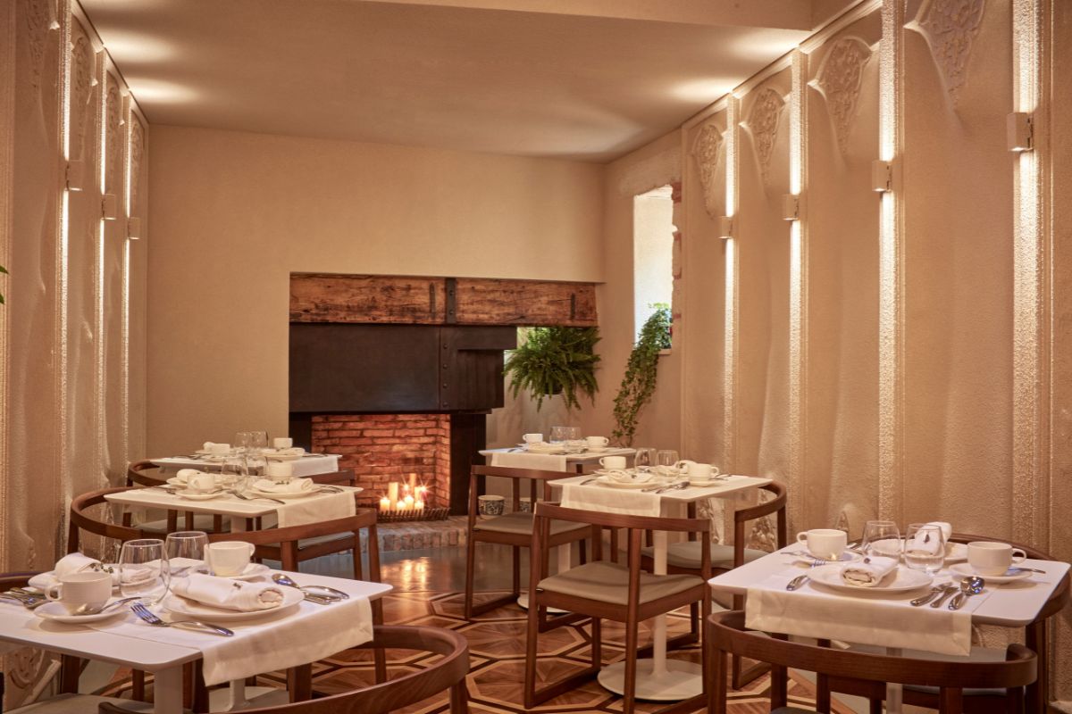 a room with tables and chairs