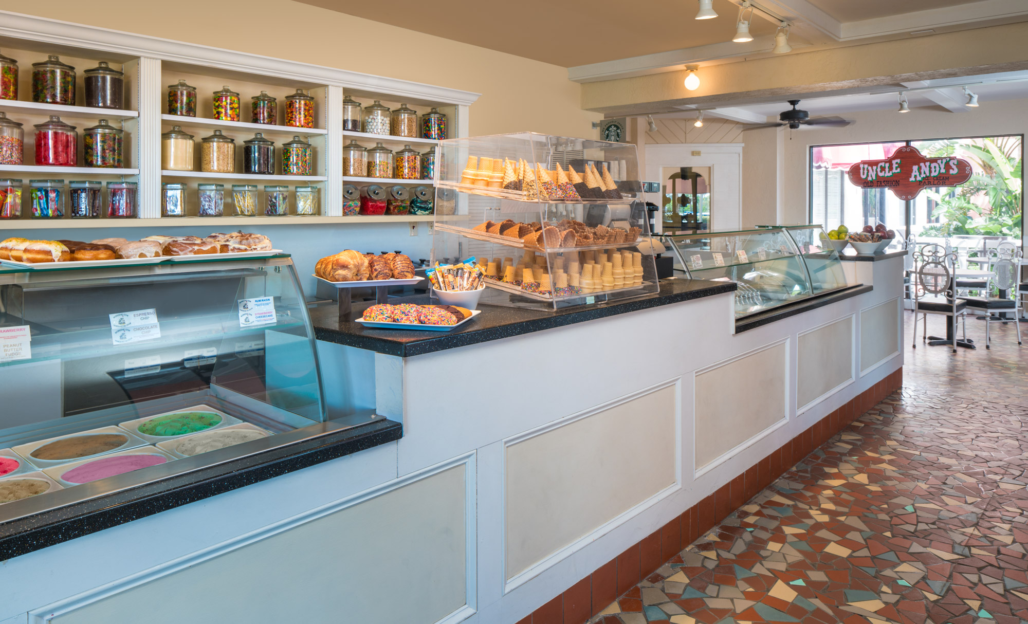 a bakery with different types of pastries