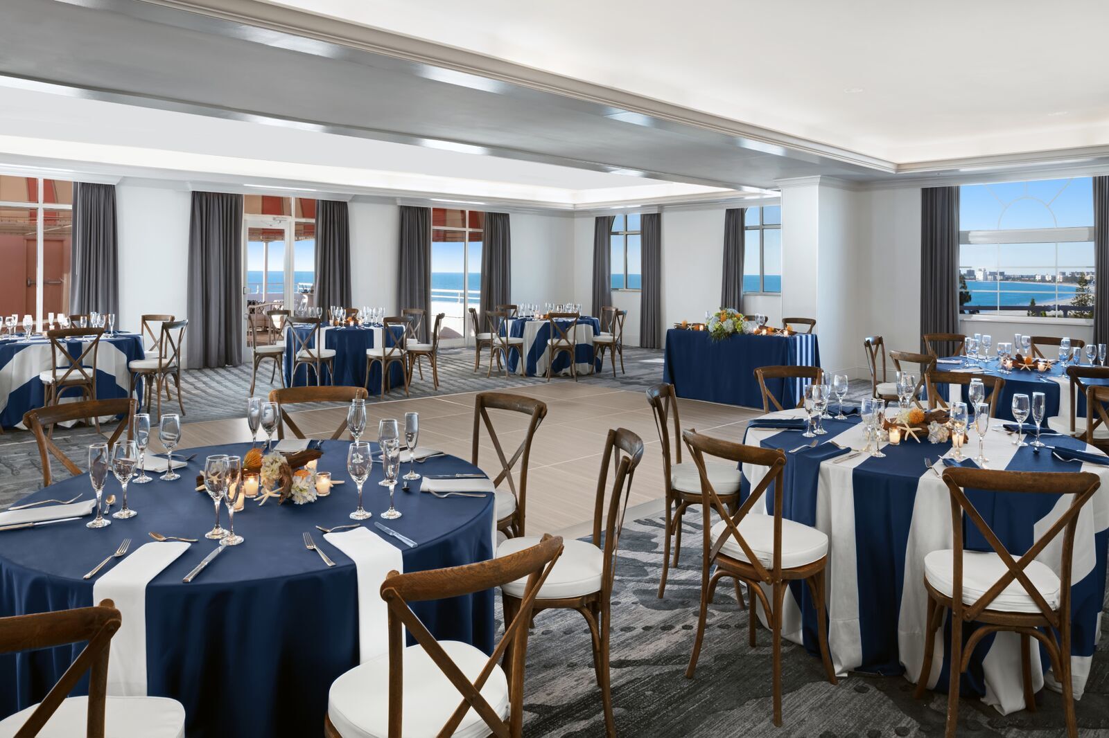 a room with tables and chairs