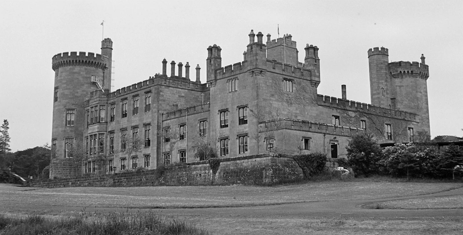 a large stone building with many windows