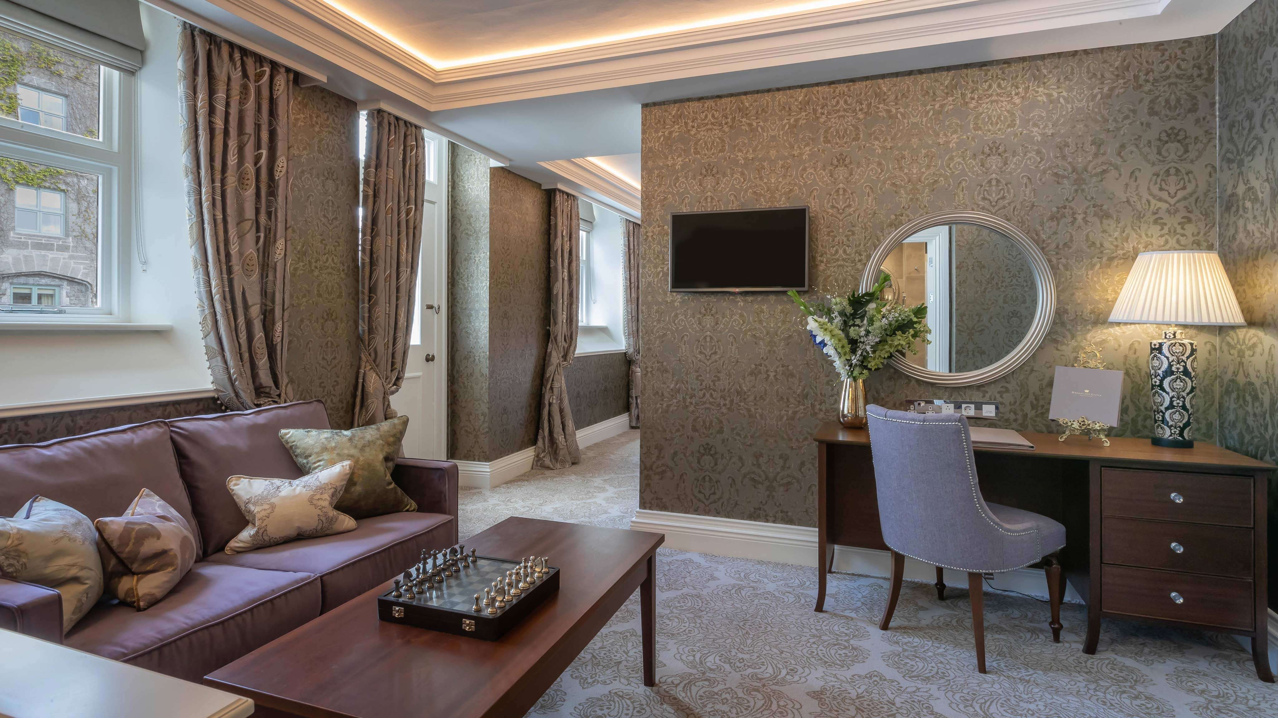 a room with a couch and a table