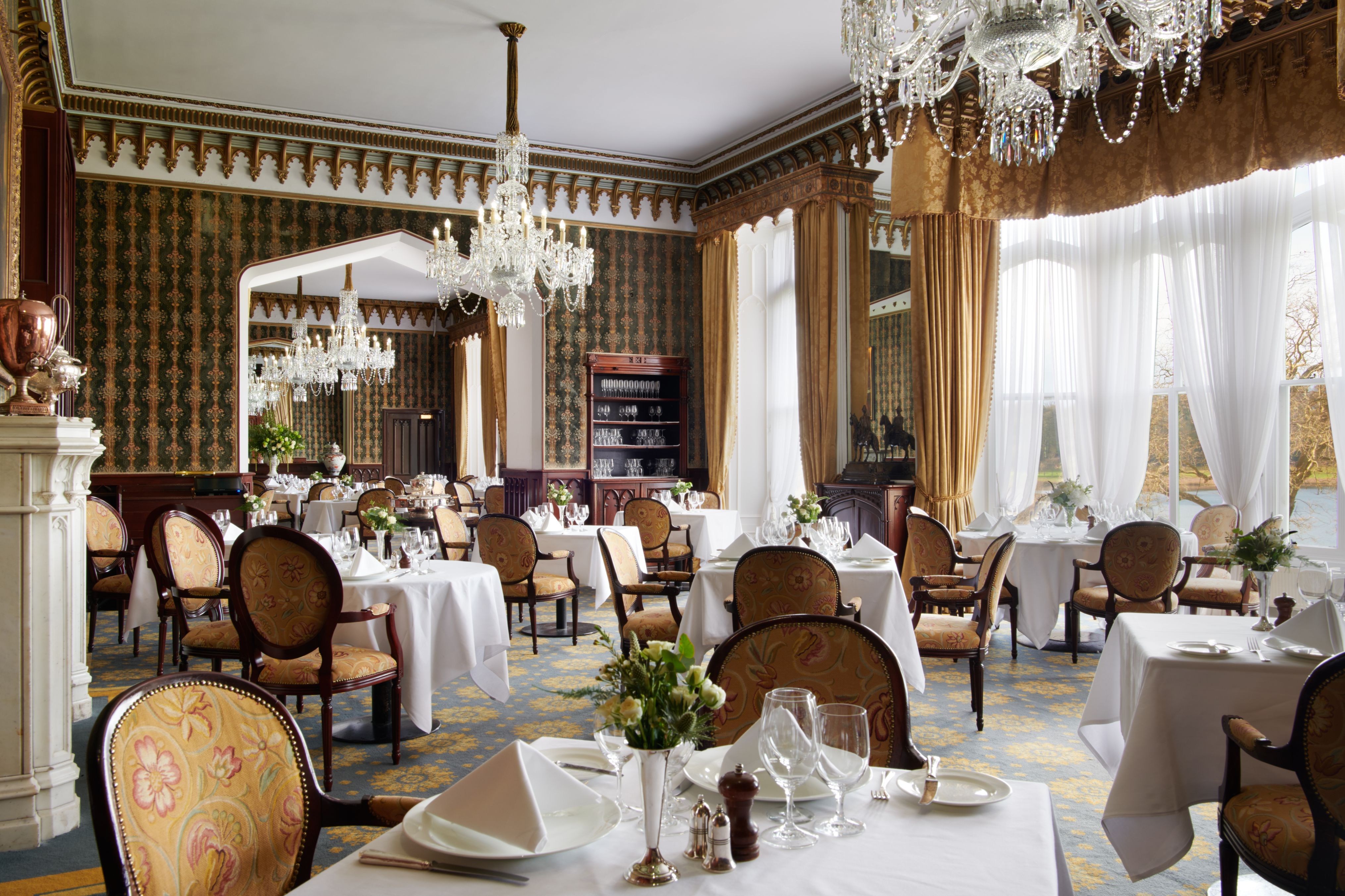 a room with tables and chairs