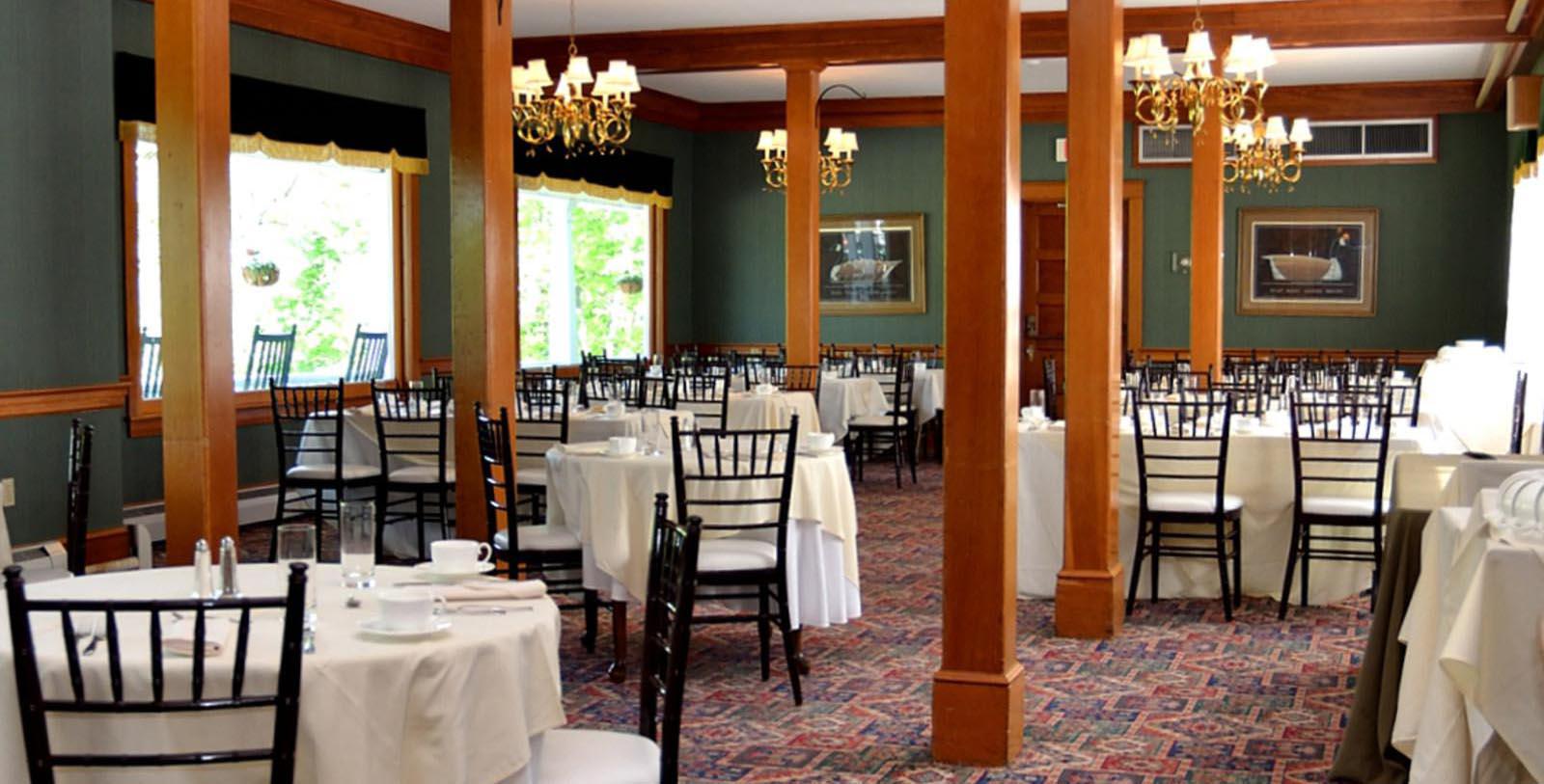 a room with tables and chairs