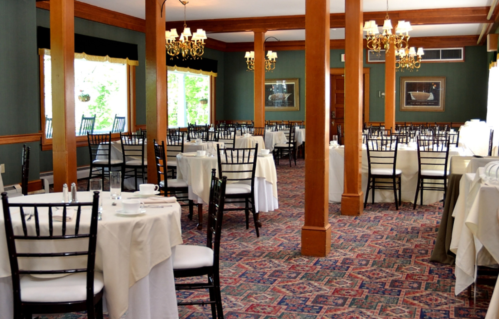 a room with tables and chairs