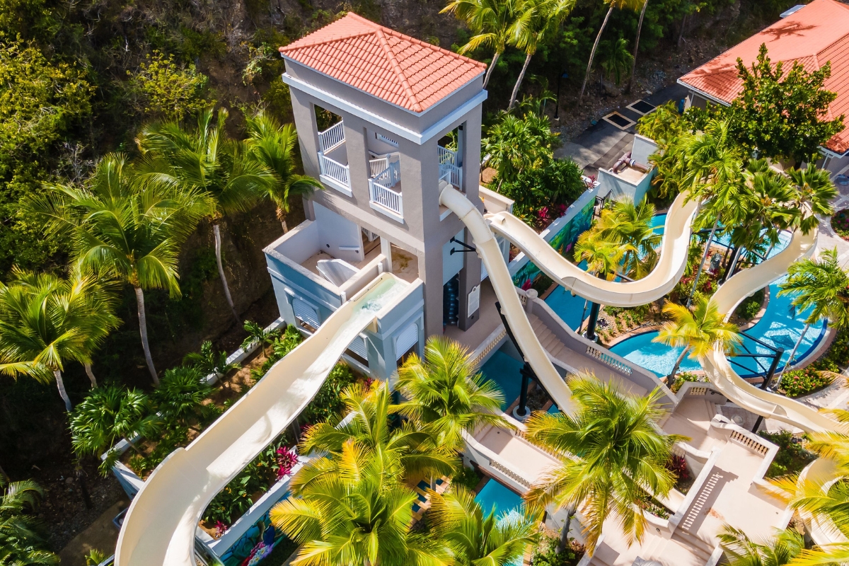 a water slide in a building