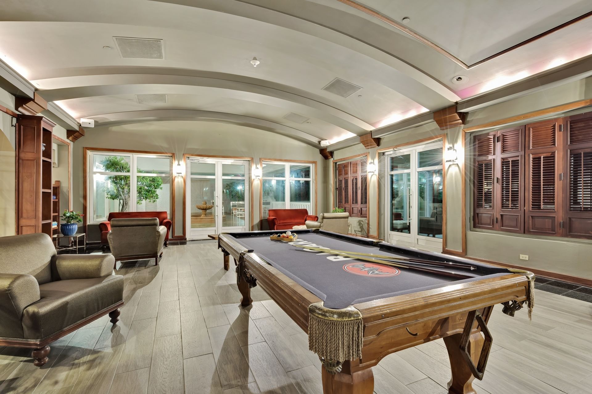a pool table in a room