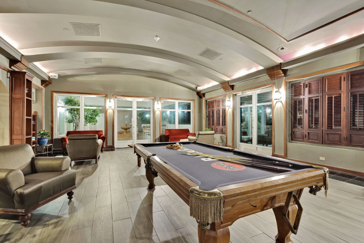 a pool table in a room
