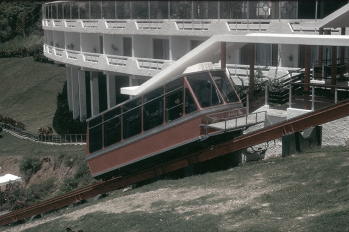 a cable car going down a hill